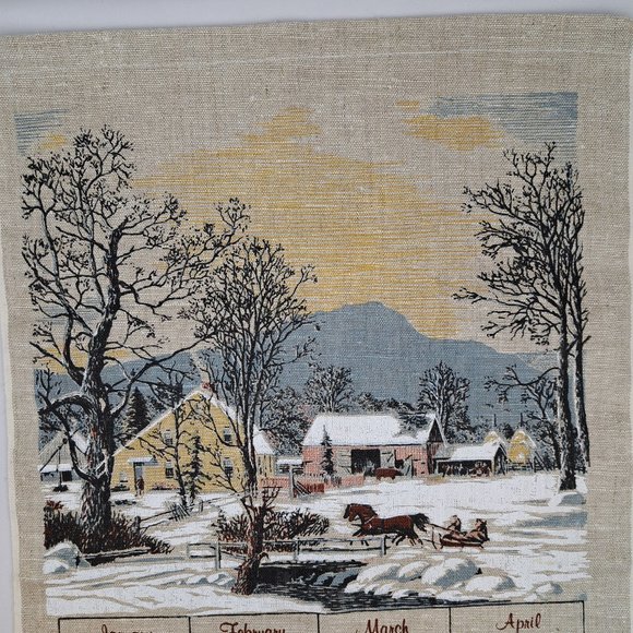 Vintage 1982 Linen Calendar Country Farm in Winter Scene - Picture 3 of 16